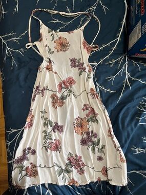 Brandy Melville Cream Floral Slip Top with Pink and Orange Blooms